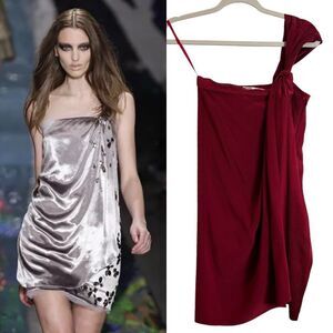 Diane Von Furstenberg Valetta Red Silk Blend Mini Dress One Shoulder Size 2